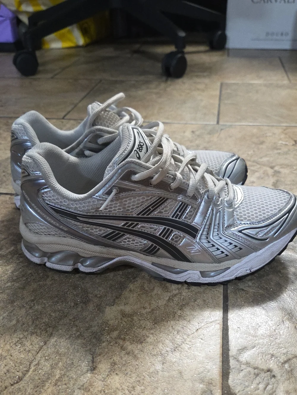 Asics Silver and White Mesh Running Shoes